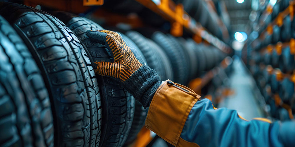 Take-off tires on a tire rack