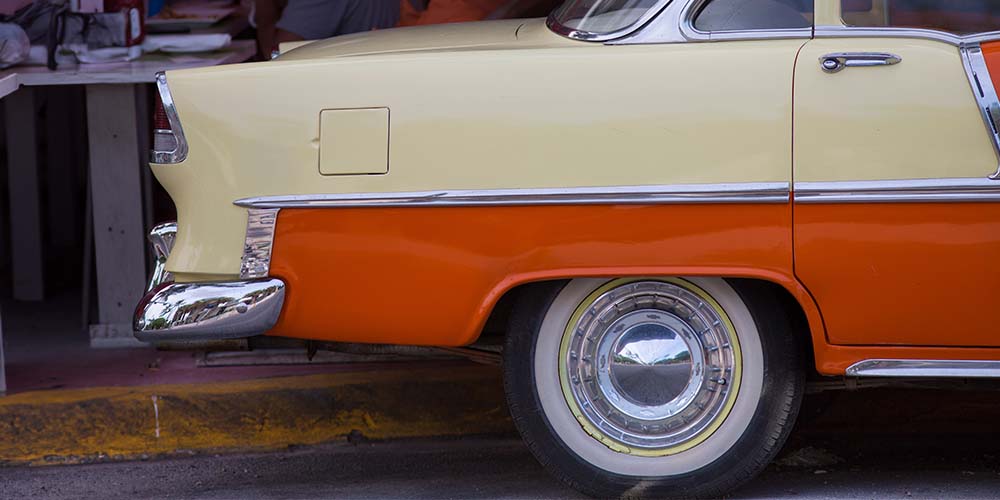 Whitewall tires on a vintage car